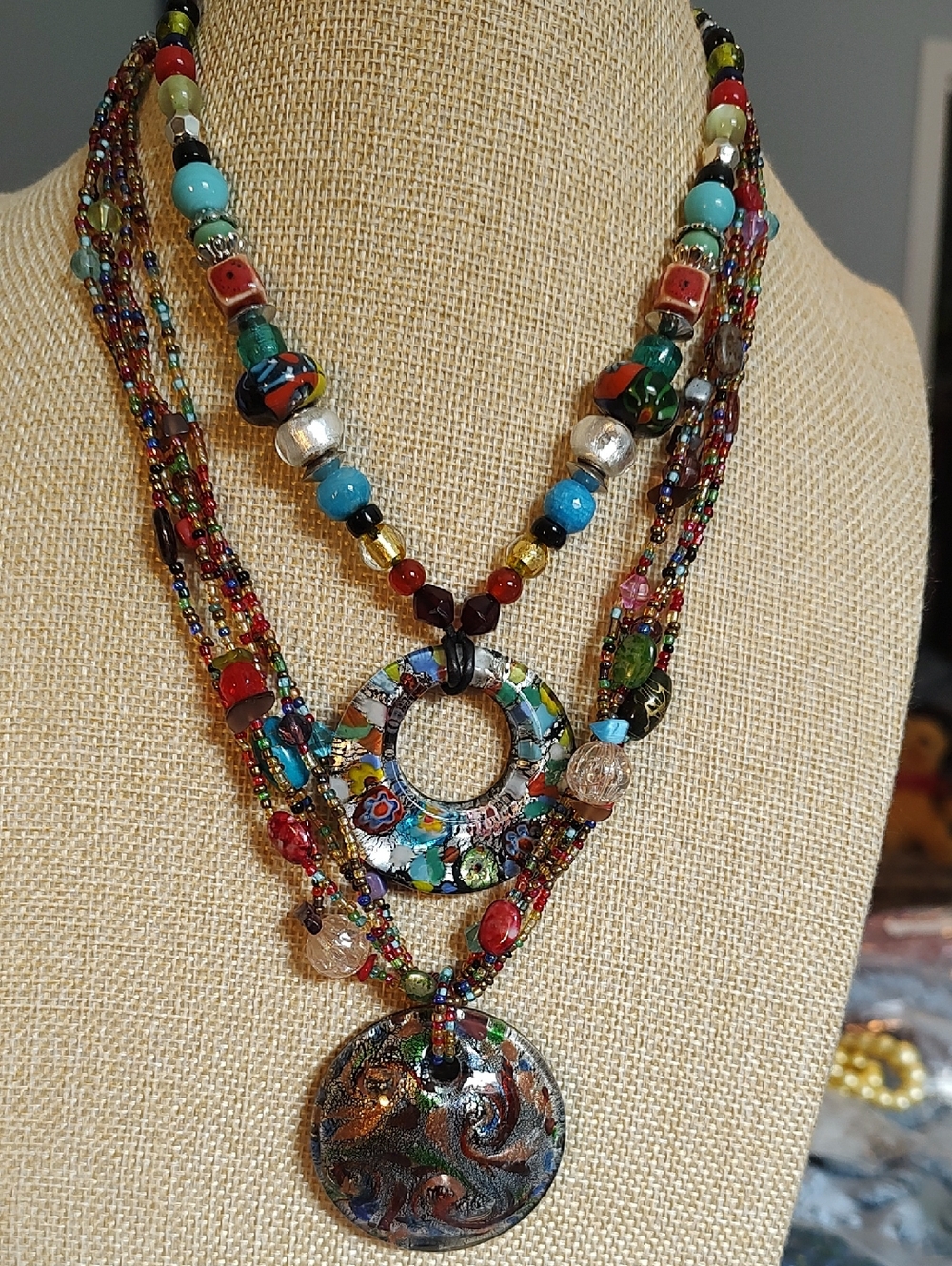 Handcrafted Multicolored Mlilefiori Necklace And dichoric And Glass Necklaces